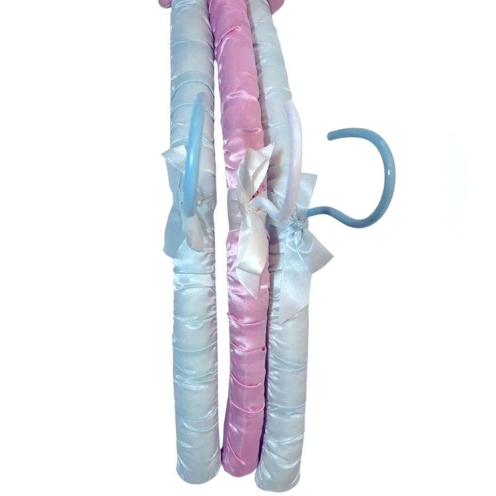 Three Luxurious Padded Satin Hangers-2 Soft Blue and 1 Pink Hanger.